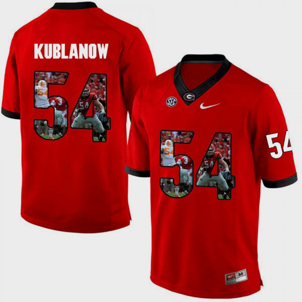 Men's #54 Brandon Kublanow Georgia Bulldogs Pictorial Fashion For Jersey - Red